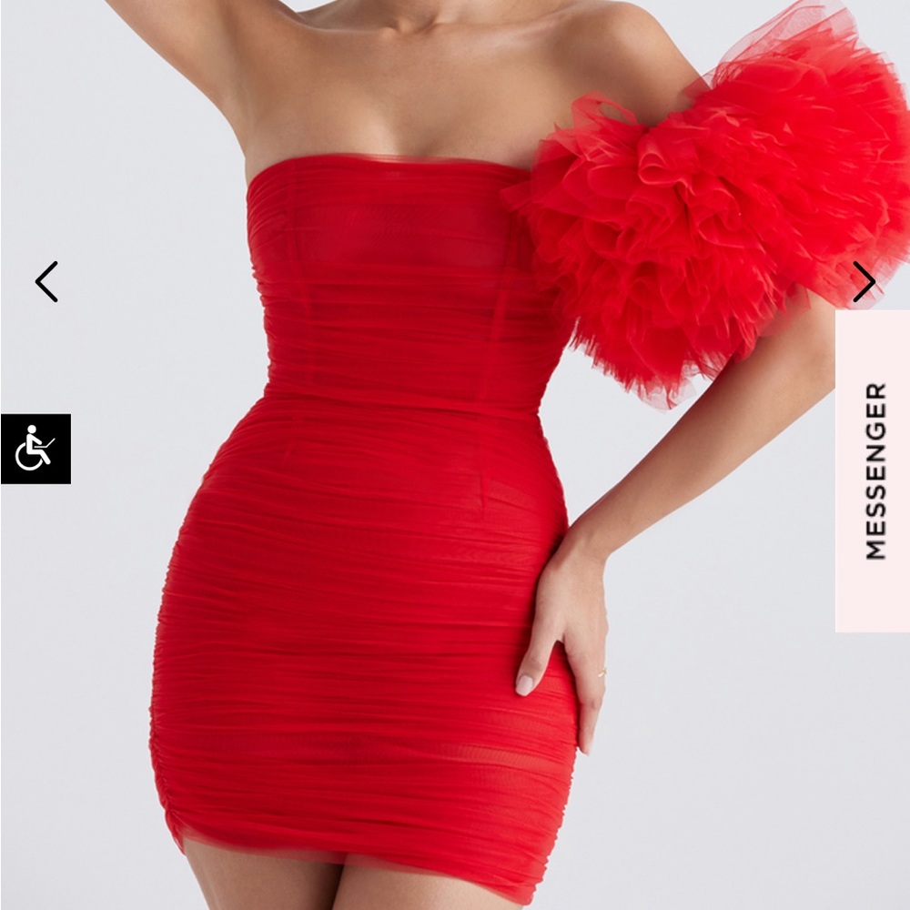 NOT FOR SALE House of CB Noelle ruched ruffle dress